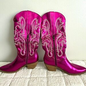 Metallic Pink/Purple Cowgirl Boots Size 10 Western Mystical Coquette Bohemian